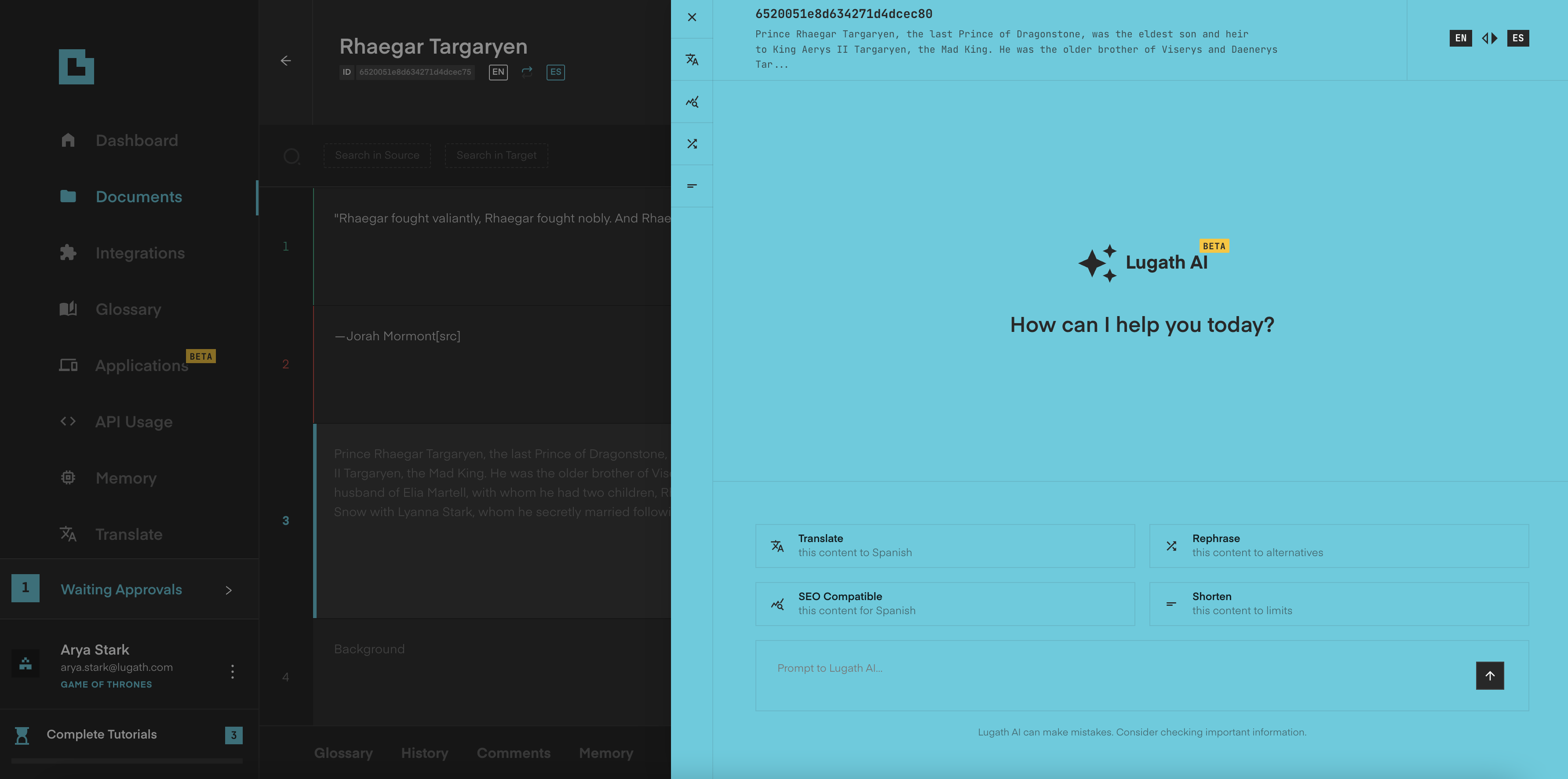 Review or Edit Translated Document with Lugath Generative AI